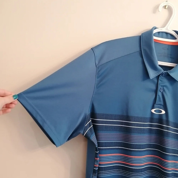Oakley Men's Regular Fit High Crest Blue Striped Short Sleeve Golf Polo Large - Picture 5 of 16